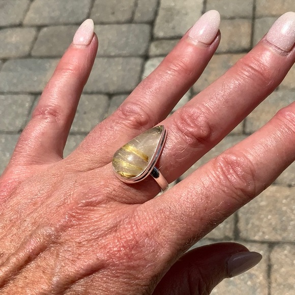 GOLDEN RUTILE 925 STERLING SILVER RING, SIZE 8 - Picture 9 of 10